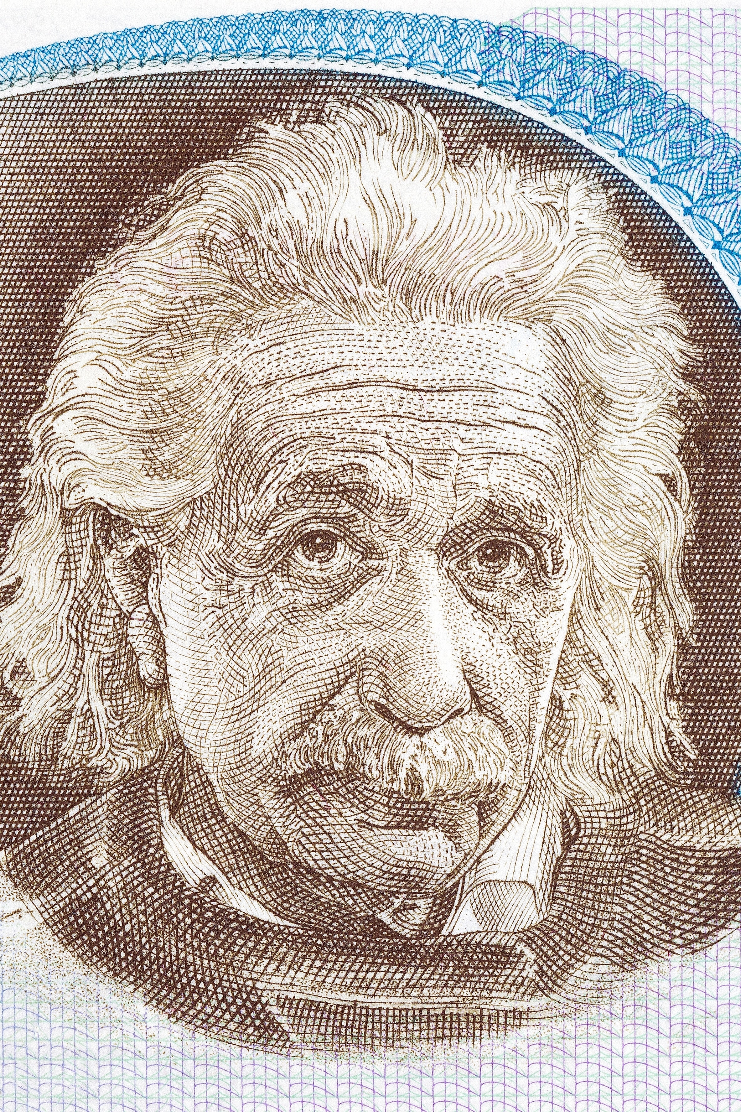 Engraved portrait of Albert Einstein