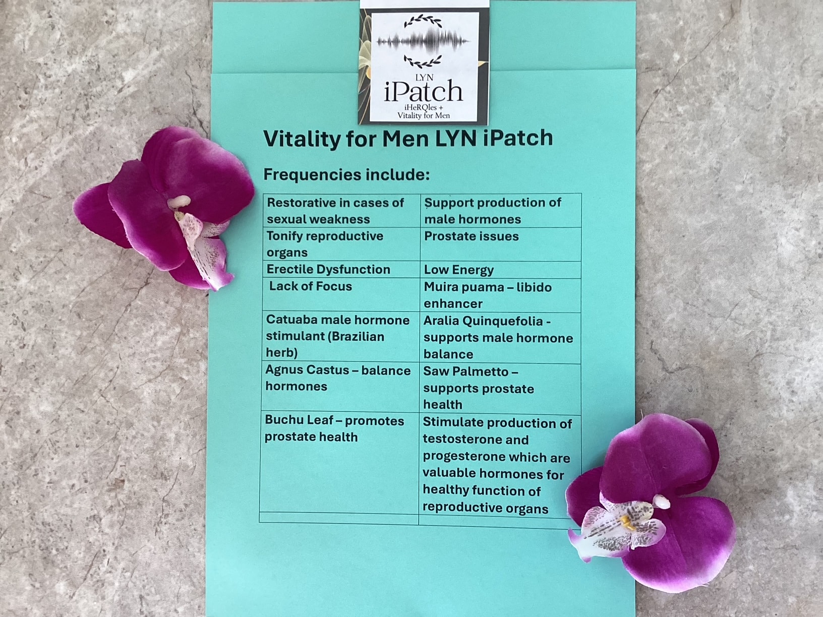 Vitality for Men LYN iPatch — frequencies include erectile dysfunction, prostate health, hormone support, Saw Palmetto, Catuaba and more