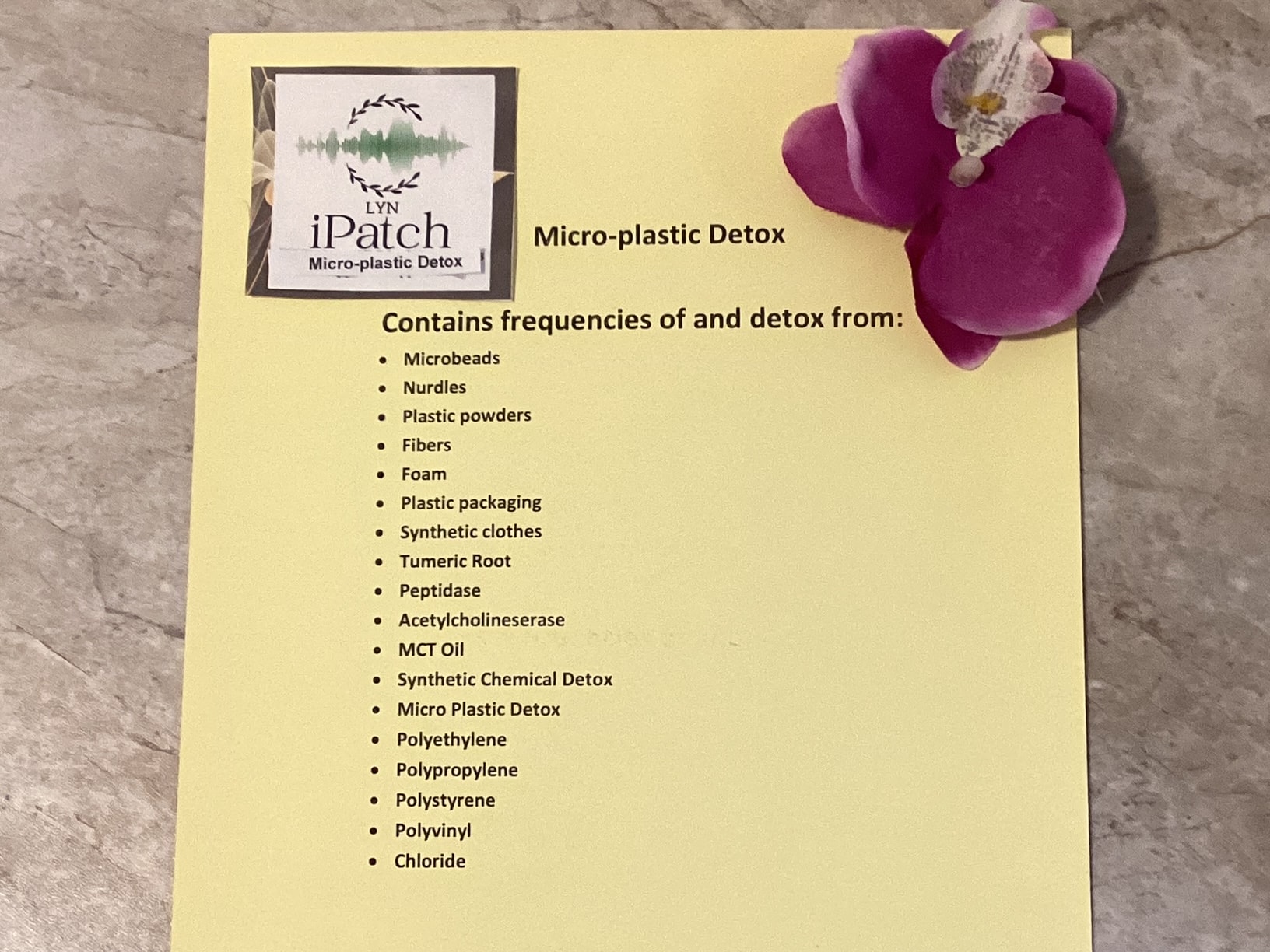 LYN iPatch Micro-plastic Detox — contains frequencies of and detox from microbeads, nurdles, plastic powders, fibers, foam, and more
