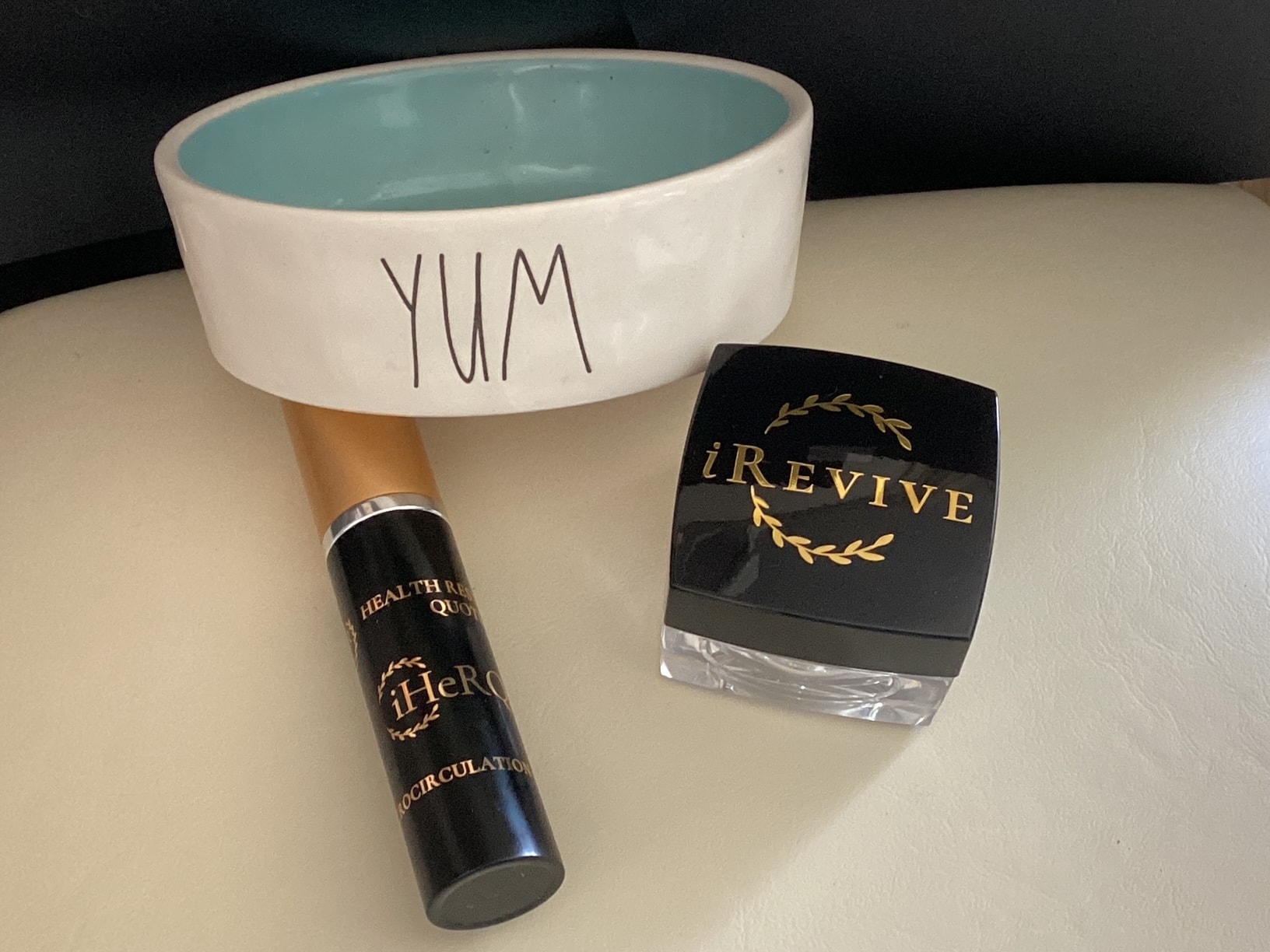 iHerQles Quantum Spray and iRevive with YUM pet bowl